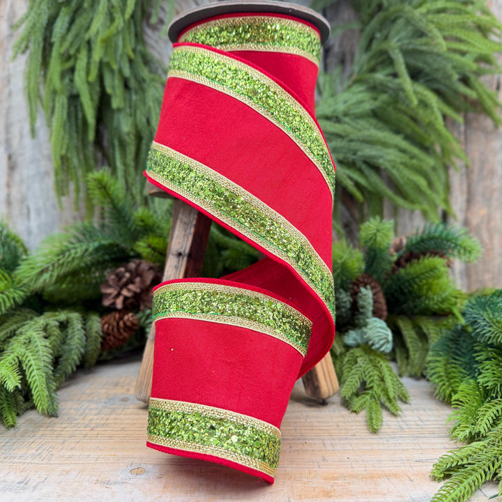 4" Red and Lime Green Christmas Ribbon