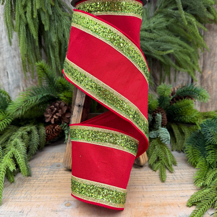 4" Red and Lime Green Christmas Ribbon