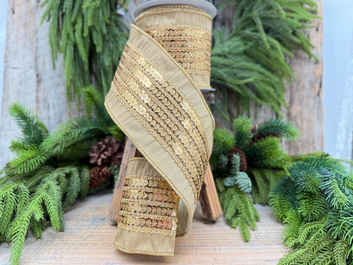 4" Gold Sequin Christmas Ribbon