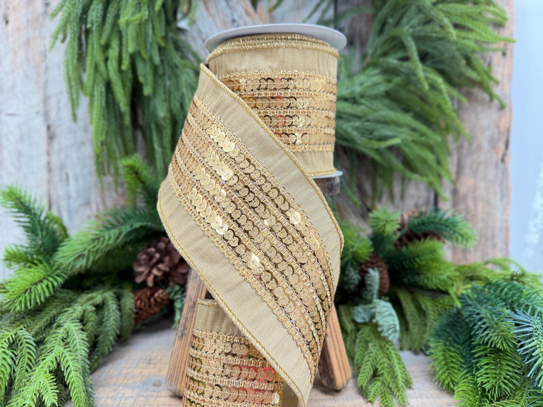4" Gold Sequin Christmas Ribbon