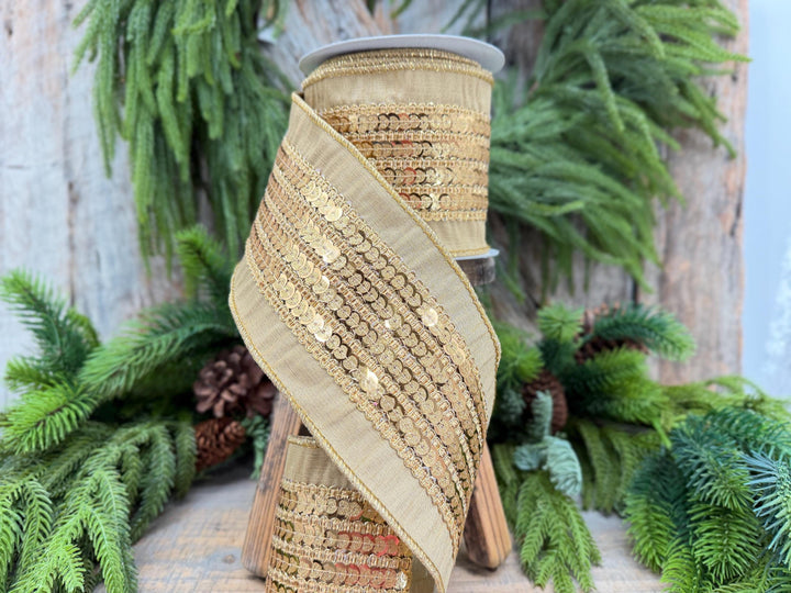 4" Gold Sequin Christmas Ribbon