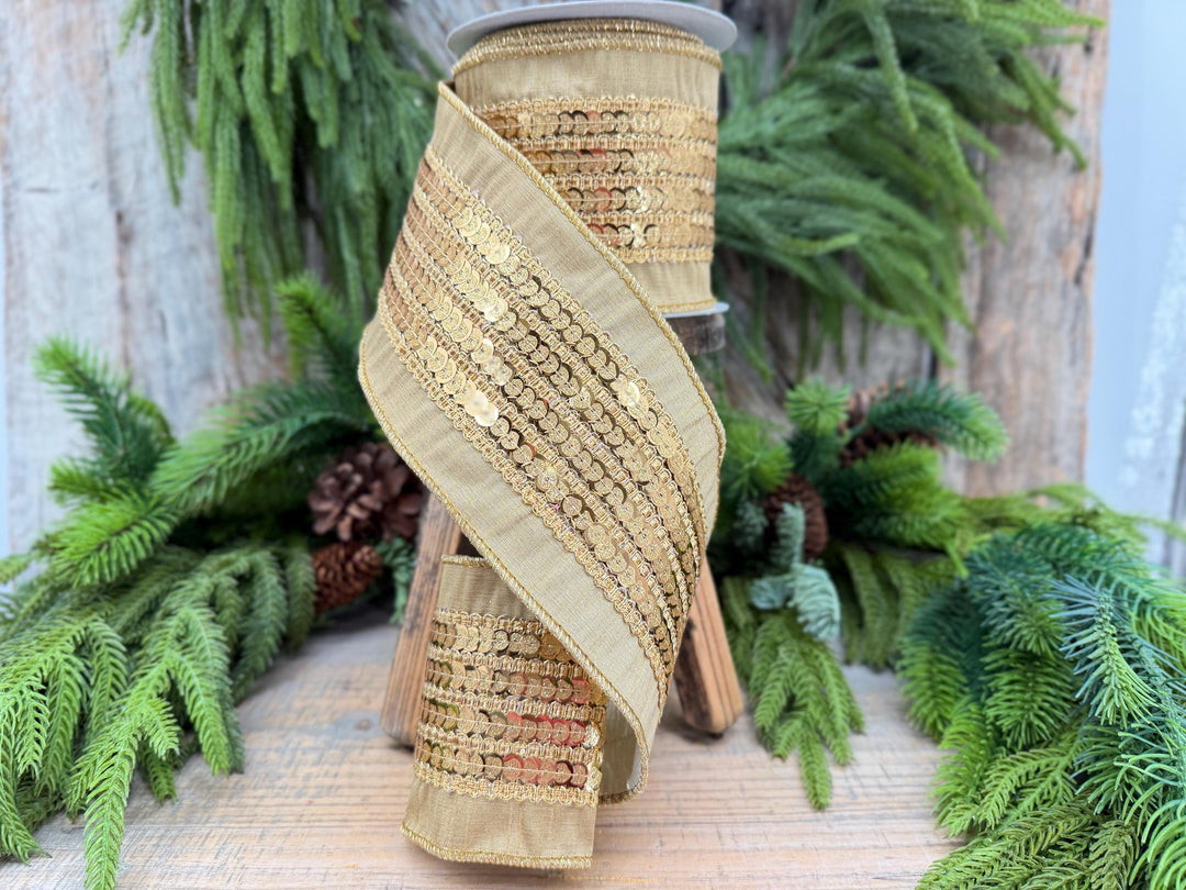4" Gold Sequin Christmas Ribbon