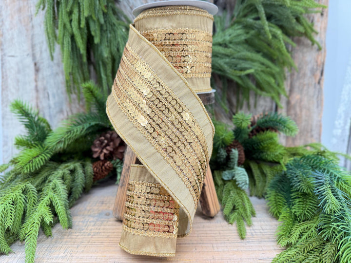4" Gold Sequin Christmas Ribbon
