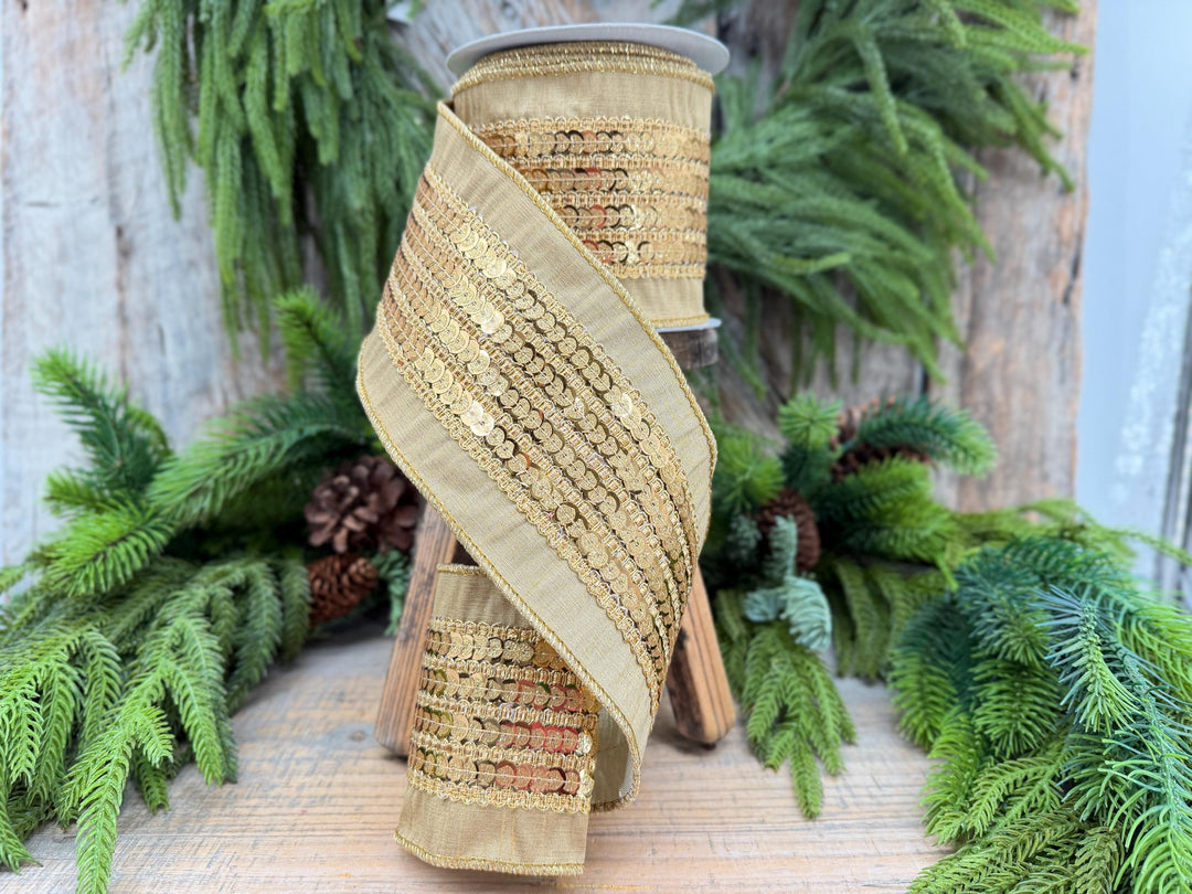 4" Gold Sequin Christmas Ribbon