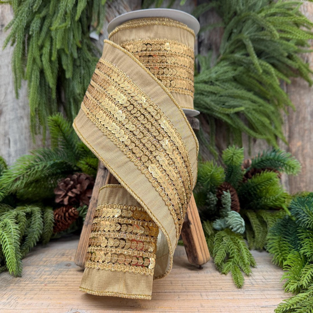 4" Gold Sequin Christmas Ribbon