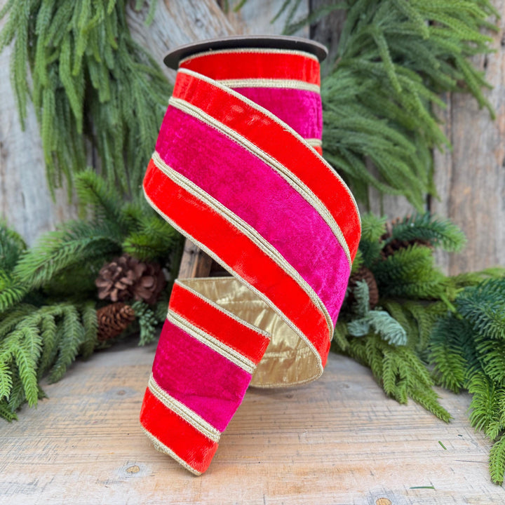 4" Orange and Hot Pink Velvet Ribbon