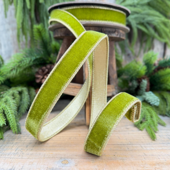 1" Moss Green Velvet Ribbon, Lime Green Velvet Ribbon, Wired Ribbon, Christmas Ribbon, Christmas Decor, 1 inch Velvet Ribbon