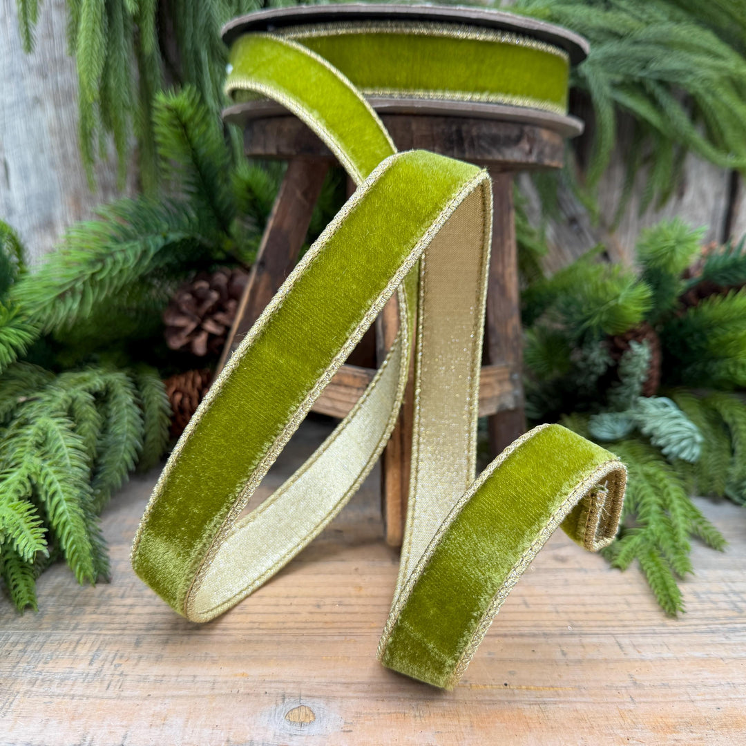 1" Moss Green Velvet Ribbon, Lime Green Velvet Ribbon, Wired Ribbon, Christmas Ribbon, Christmas Decor, 1 inch Velvet Ribbon