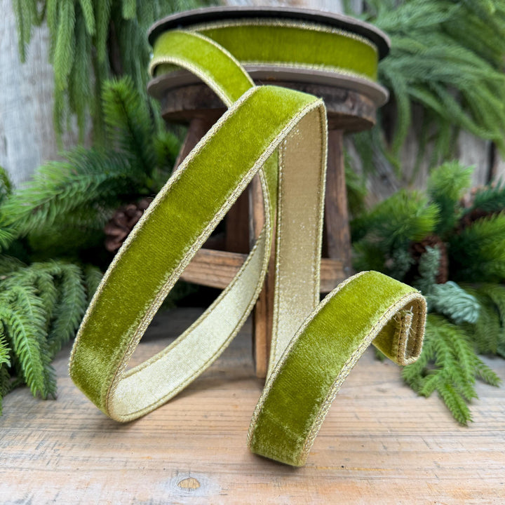 1" Moss Green Velvet Ribbon, Lime Green Velvet Ribbon, Wired Ribbon, Christmas Ribbon, Christmas Decor, 1 inch Velvet Ribbon