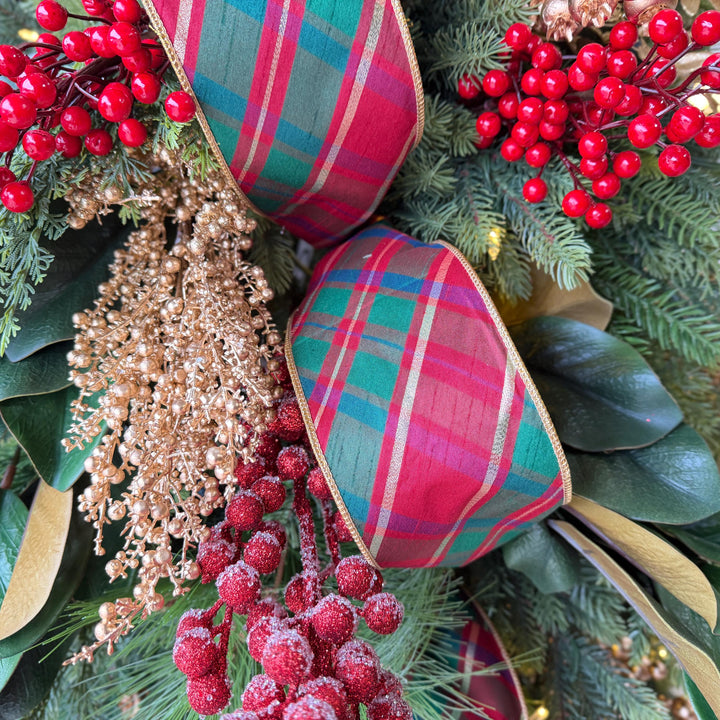 4" Christmas Plaid Ribbon, Red Green Gold Plaid Ribbon, Traditional Christmas Ribbon, Wired RIbbon, Classic Christmas Plaid Ribbon