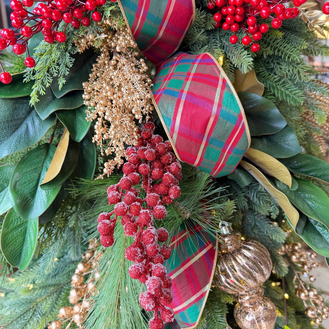 4" Christmas Plaid Ribbon, Red Green Gold Plaid Ribbon, Traditional Christmas Ribbon, Wired RIbbon, Classic Christmas Plaid Ribbon
