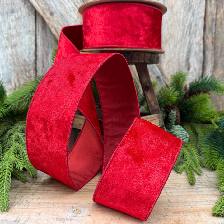 2.5" Red Velvet Ribbon, Red Velvet Ribbon, Christmas RIbbon, Heritage Velvet Ribbon