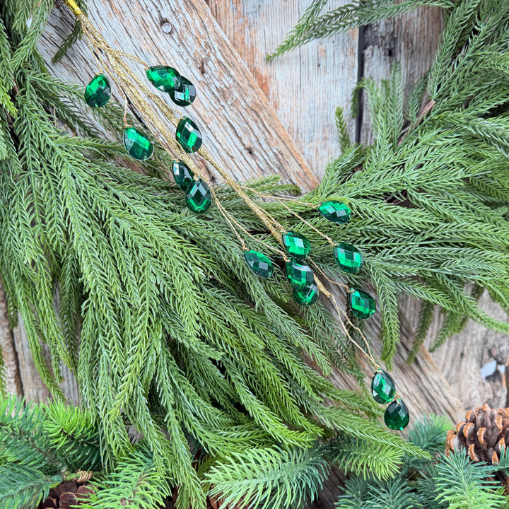26" Emerald Green Gem Spray – Faceted Jewel Christmas Tree Pick