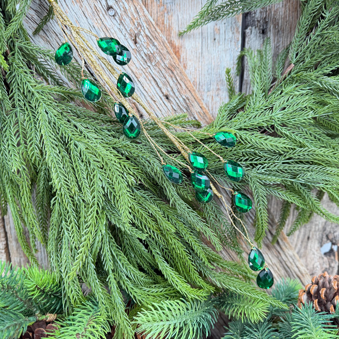 26" Emerald Green Gem Spray – Faceted Jewel Christmas Tree Pick