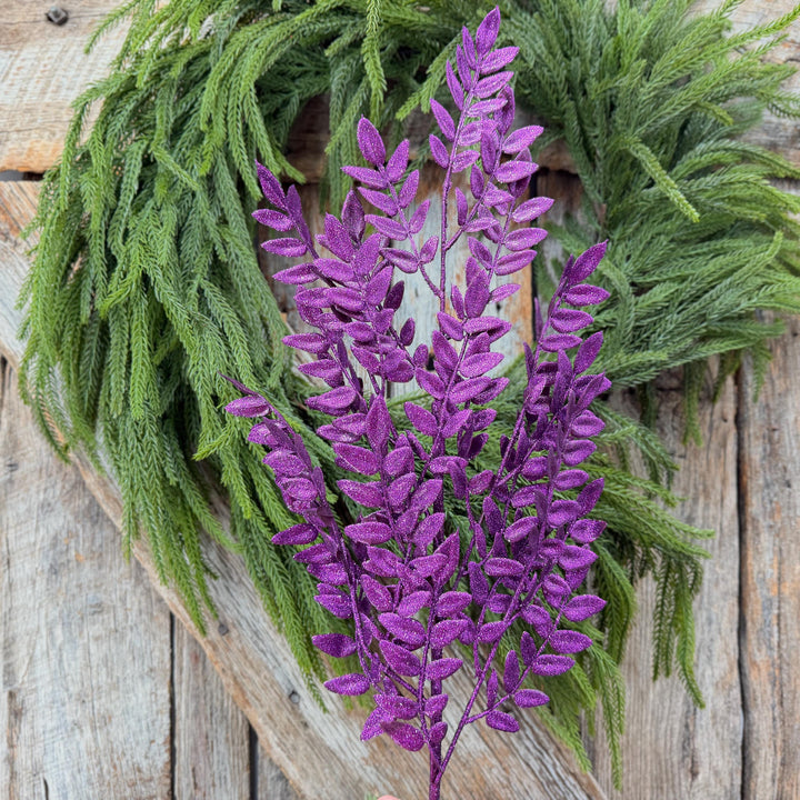 28" Purple Glitter Fern Spray
