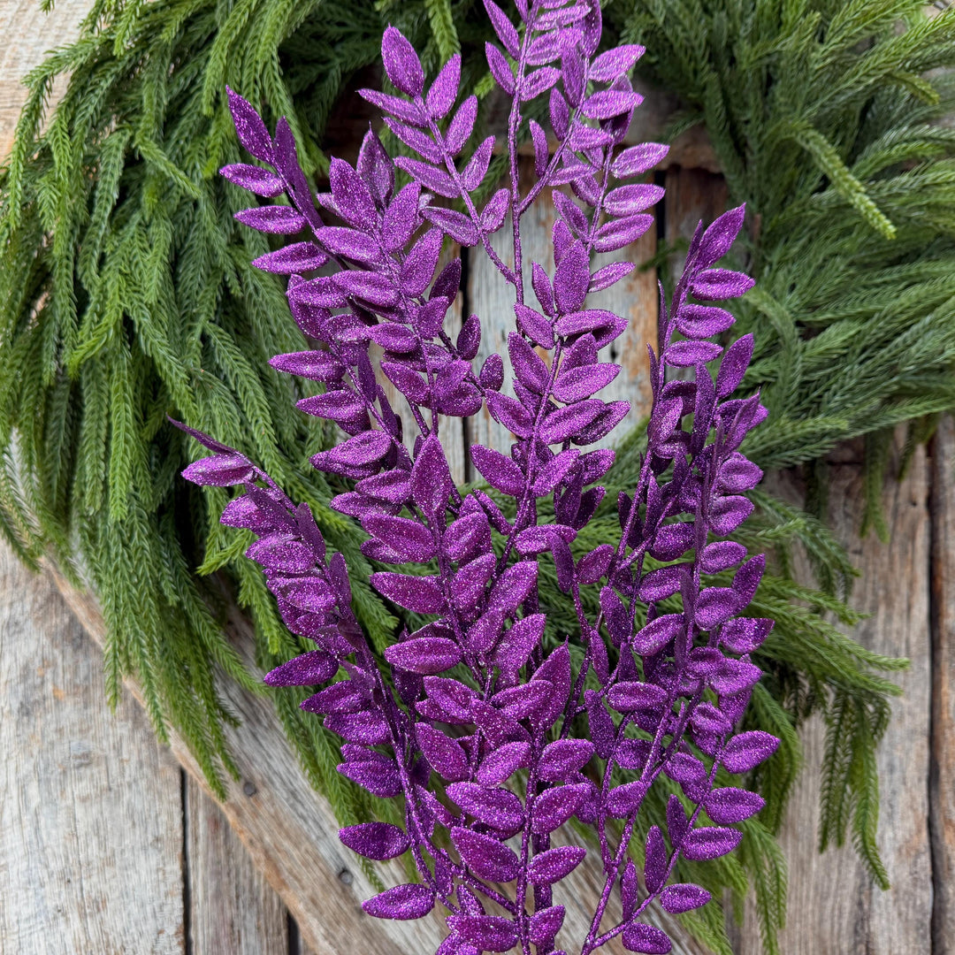 28" Purple Glitter Fern Spray