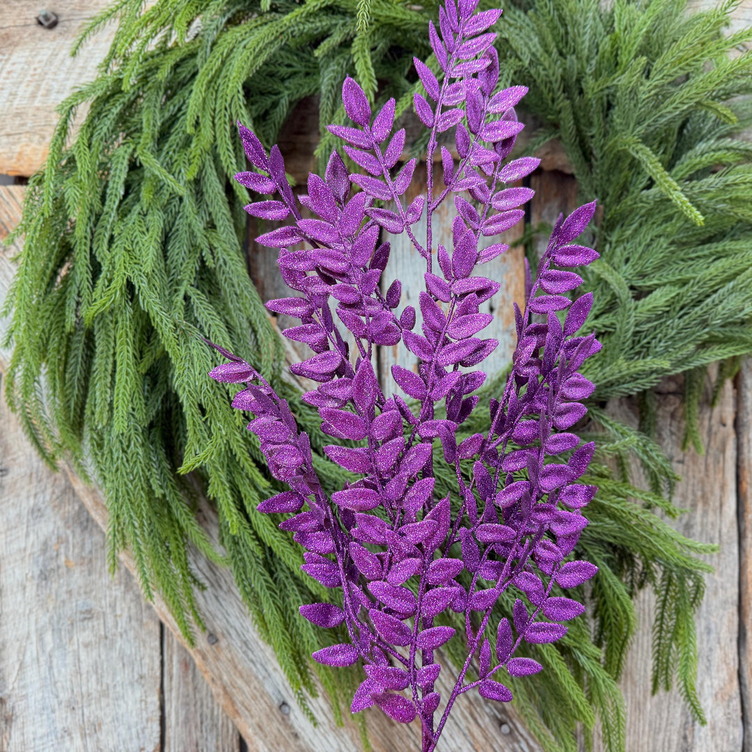 28" Purple Glitter Fern Spray