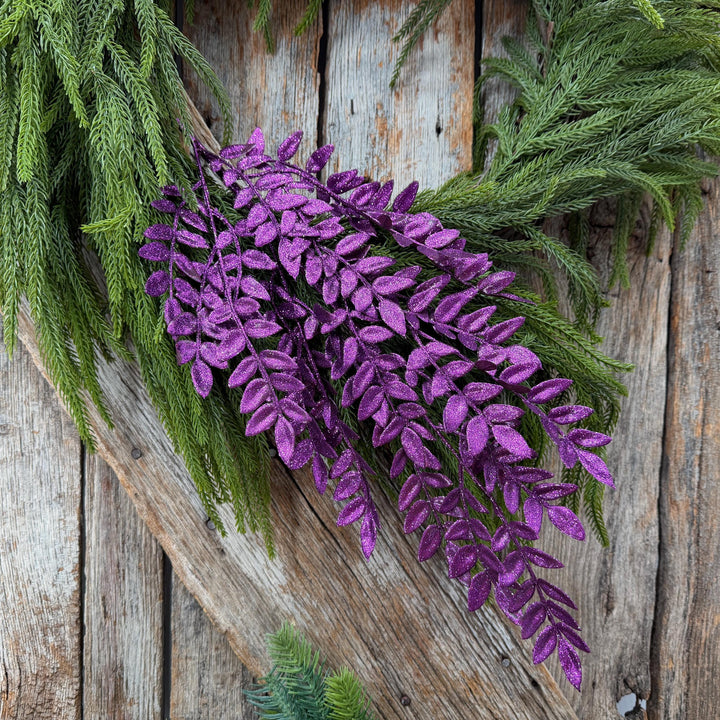 28" Purple Glitter Fern Spray