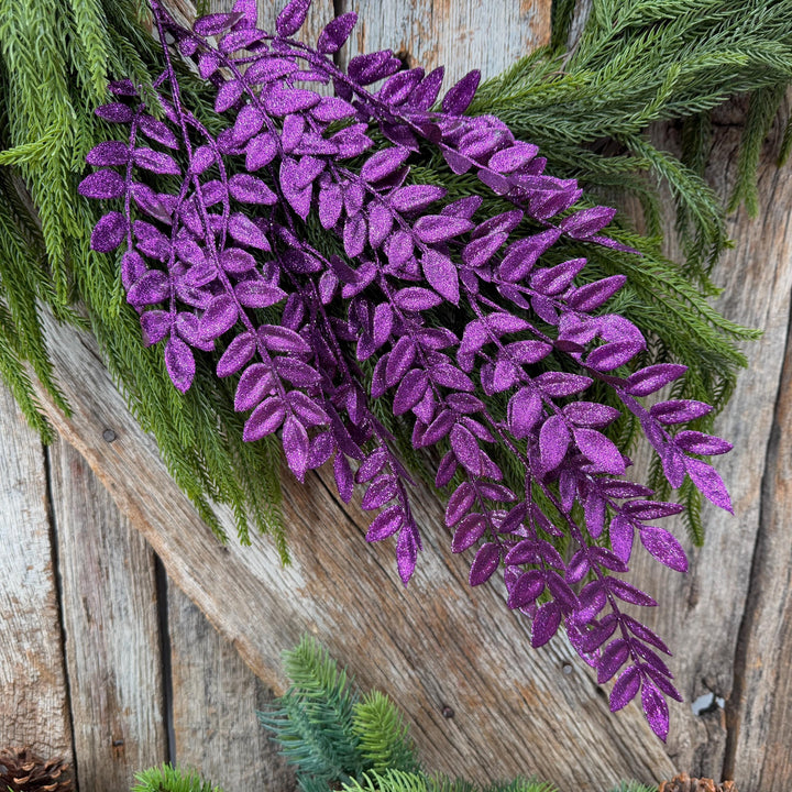 28" Purple Glitter Fern Spray
