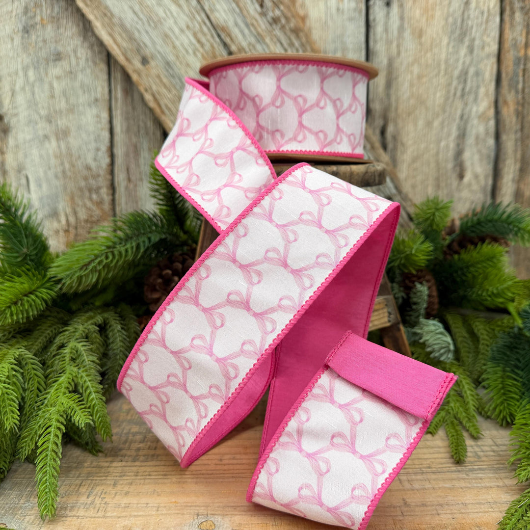 2.5" Pink Bow Print Ribbon