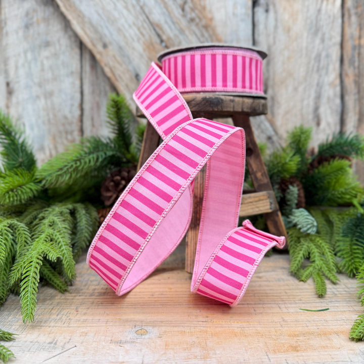 1.5" Hot pink &amp; Pink Stripe Ribbon, Christmas Ribbon, Pink Christmas