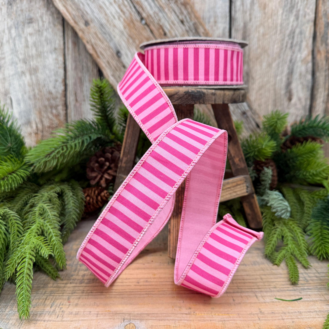 1.5" Hot pink &amp; Pink Stripe Ribbon, Christmas Ribbon, Pink Christmas