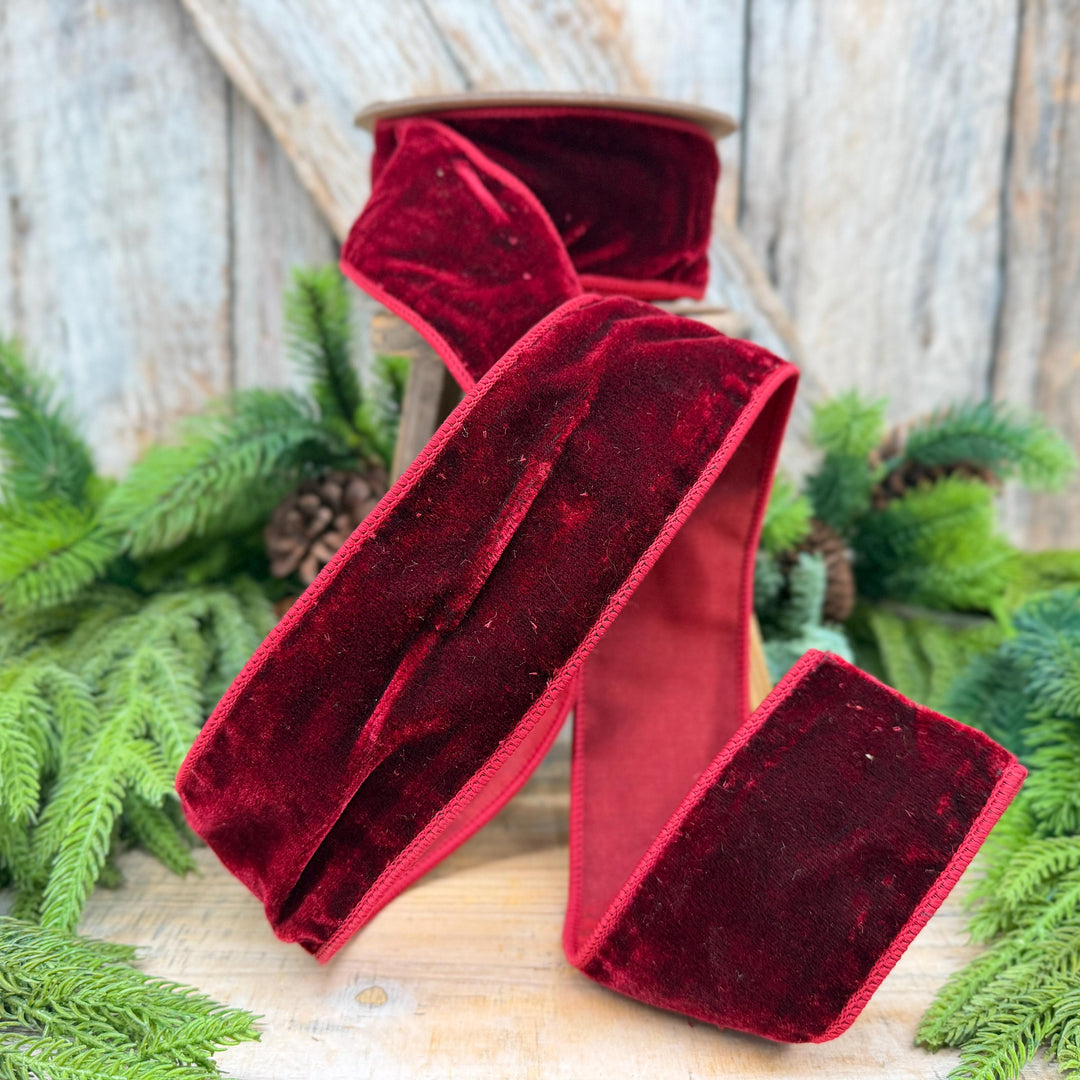 2.5" Burgundy Velvet Wired Edge Ribbon