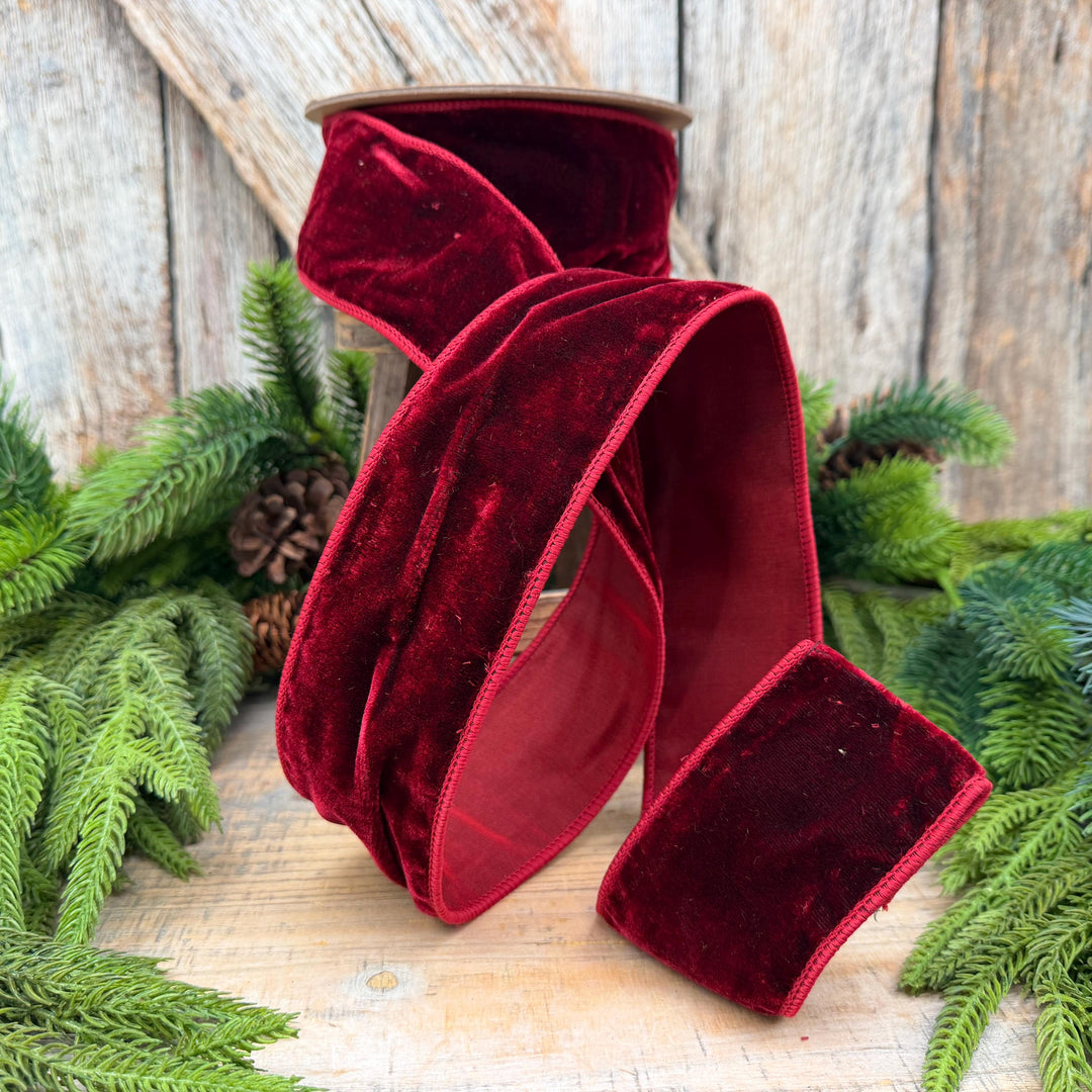 2.5" Burgundy Velvet Wired Edge Ribbon