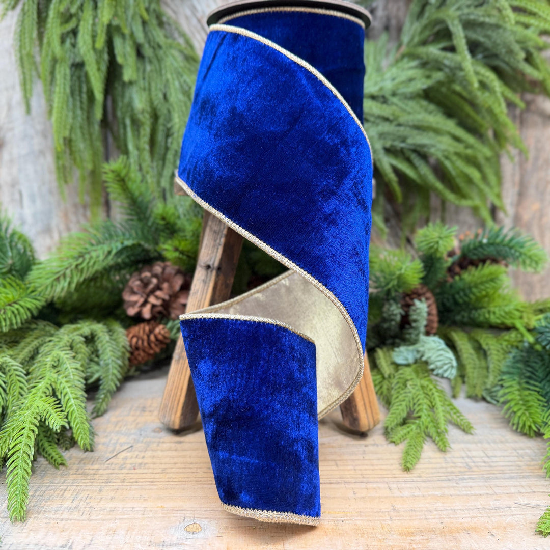 4" Cobalt Blue Velvet Ribbon, Blue Christmas Ribbon