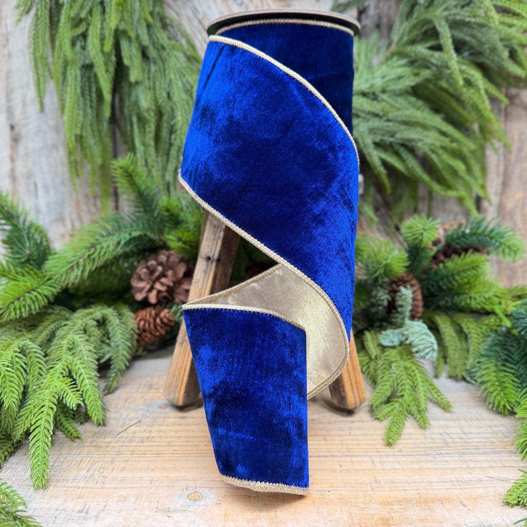 4" Cobalt Blue Velvet Ribbon, Blue Christmas Ribbon