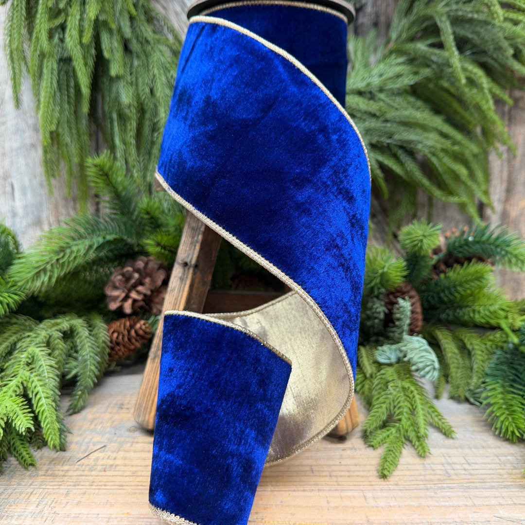 4" Cobalt Blue Velvet Ribbon, Blue Christmas Ribbon
