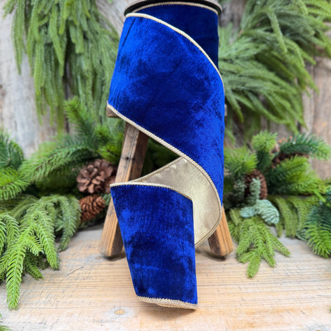 4" Cobalt Blue Velvet Ribbon, Blue Christmas Ribbon
