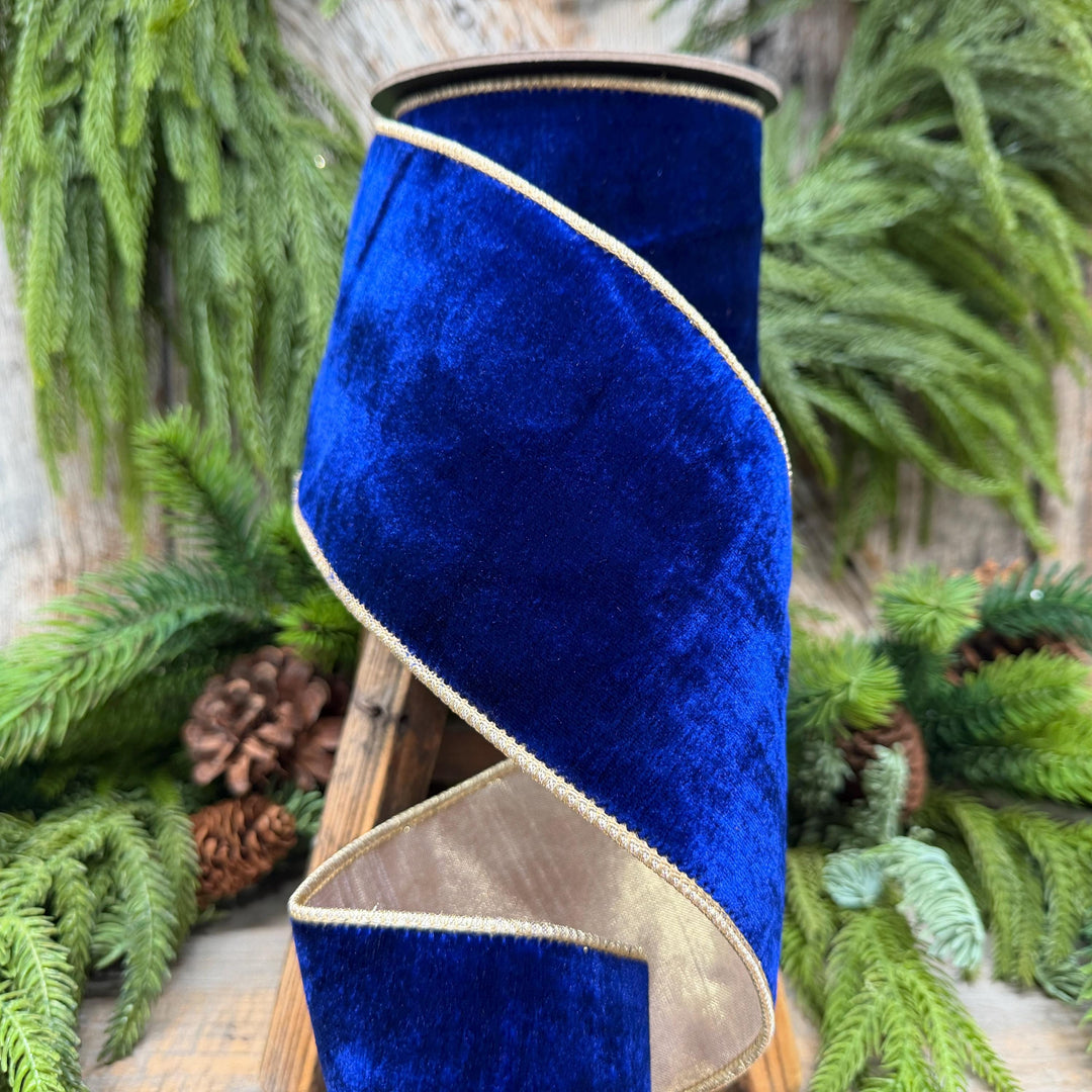 4" Cobalt Blue Velvet Ribbon, Blue Christmas Ribbon
