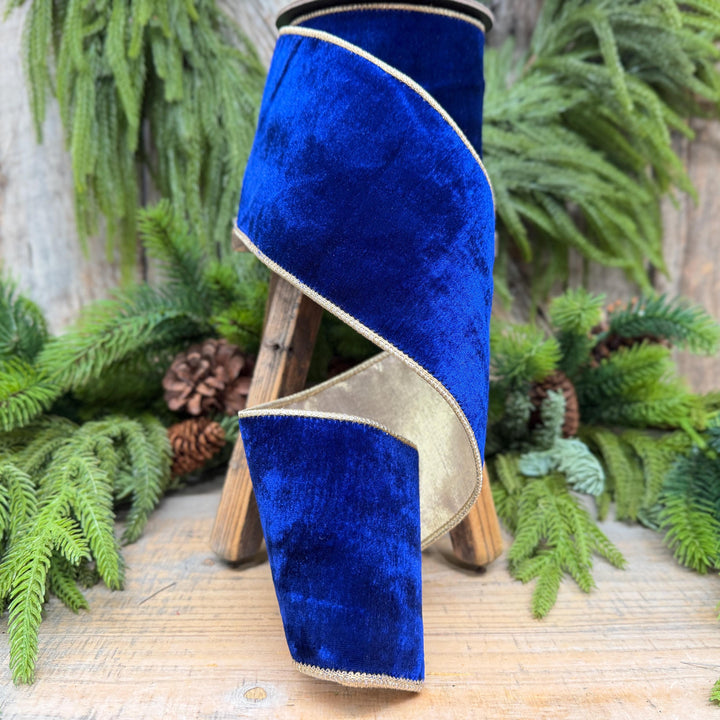 4" Cobalt Blue Velvet Ribbon, Blue Christmas Ribbon