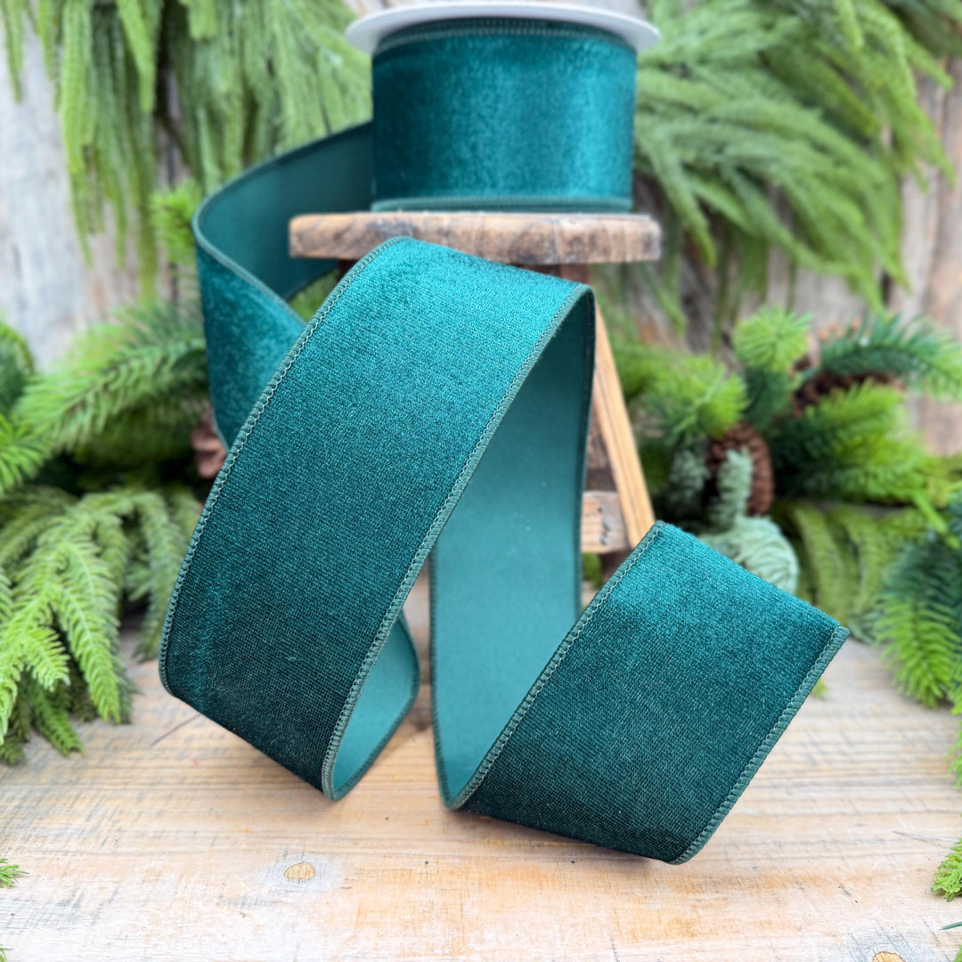 2.5" Hunter Green Velvet Wired Edge Ribbon