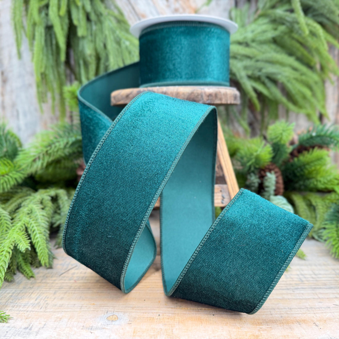 2.5" Hunter Green Velvet Wired Edge Ribbon