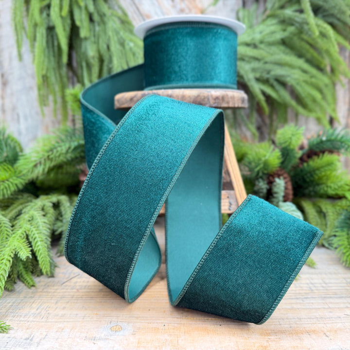 2.5" Hunter Green Velvet Wired Edge Ribbon