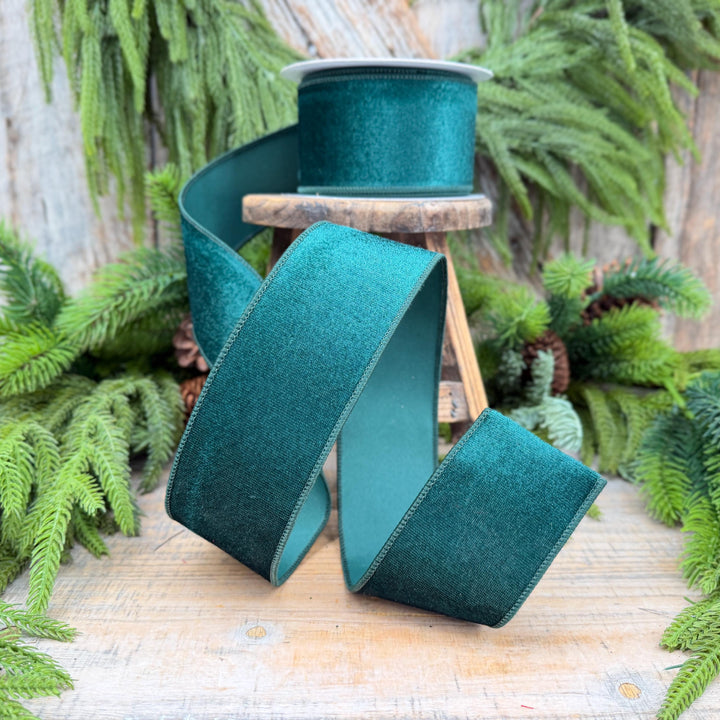 2.5" Hunter Green Velvet Wired Edge Ribbon
