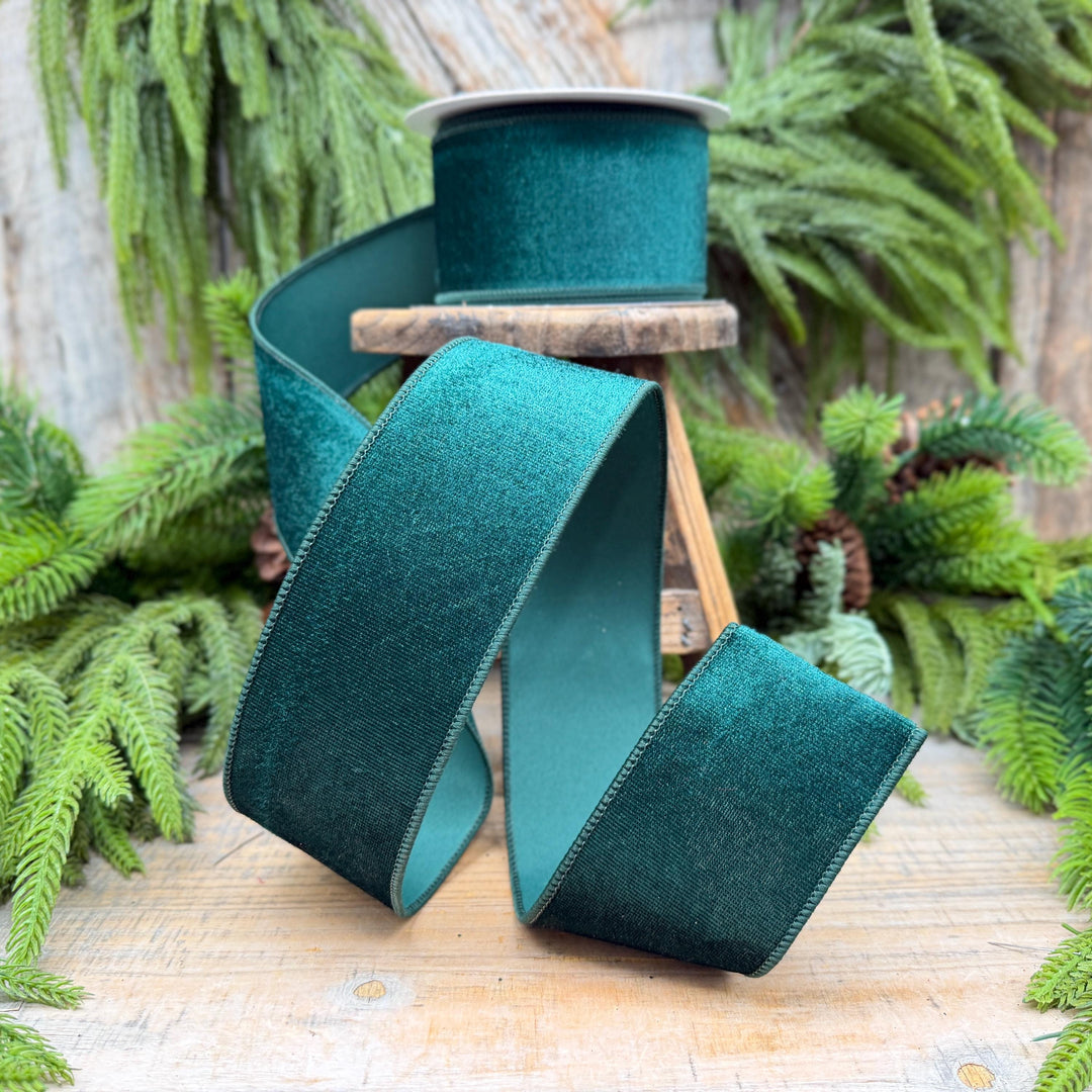 2.5" Hunter Green Velvet Wired Edge Ribbon