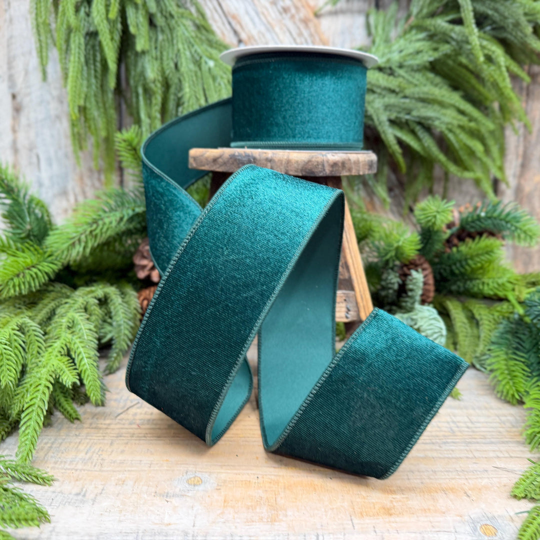2.5" Hunter Green Velvet Wired Edge Ribbon