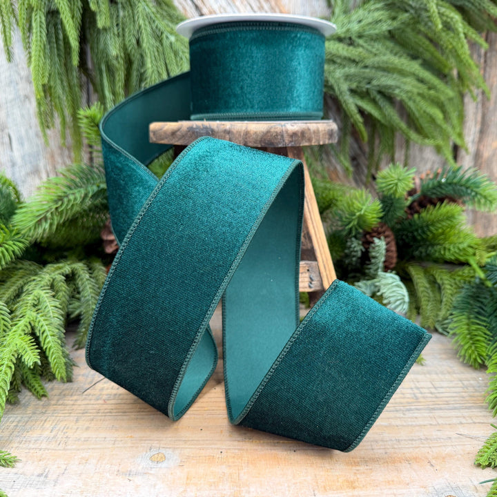 2.5" Hunter Green Velvet Wired Edge Ribbon