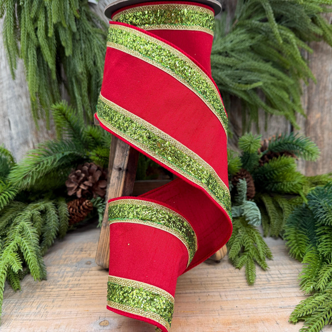4" Red and Lime Green Christmas Ribbon