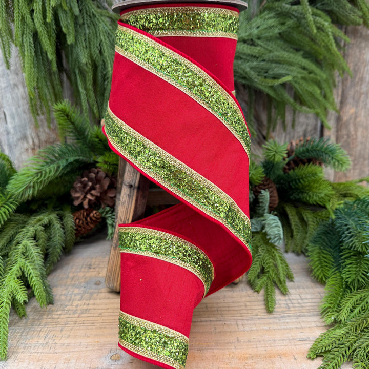 4" Red and Lime Green Christmas Ribbon