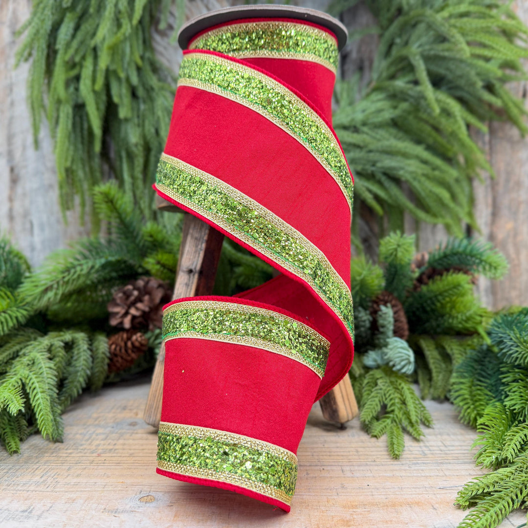 4" Red and Lime Green Christmas Ribbon