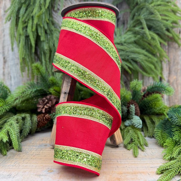 4" Red and Lime Green Christmas Ribbon