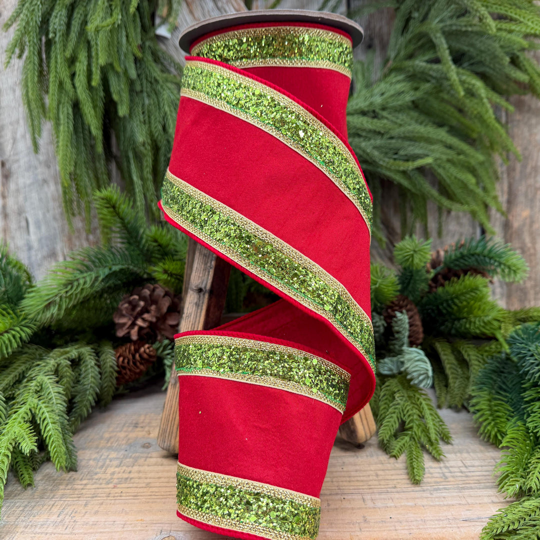 4" Red and Lime Green Christmas Ribbon