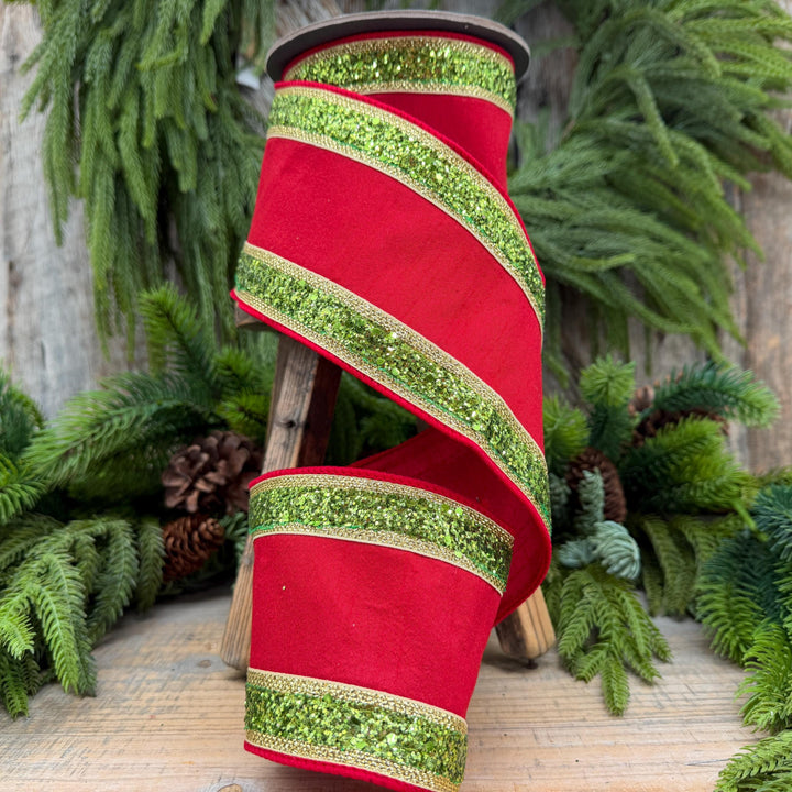 4" Red and Lime Green Christmas Ribbon