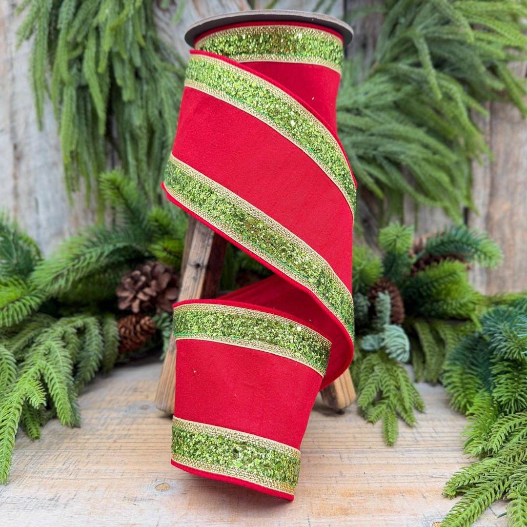 4" Red and Lime Green Christmas Ribbon
