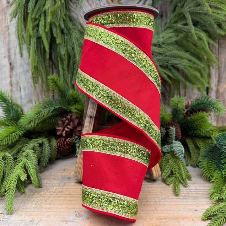 4" Red and Lime Green Christmas Ribbon