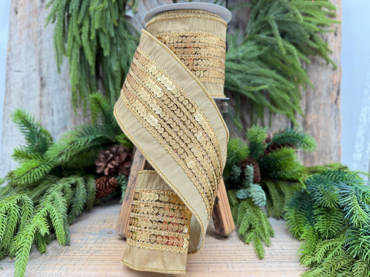 4" Gold Sequin Christmas Ribbon